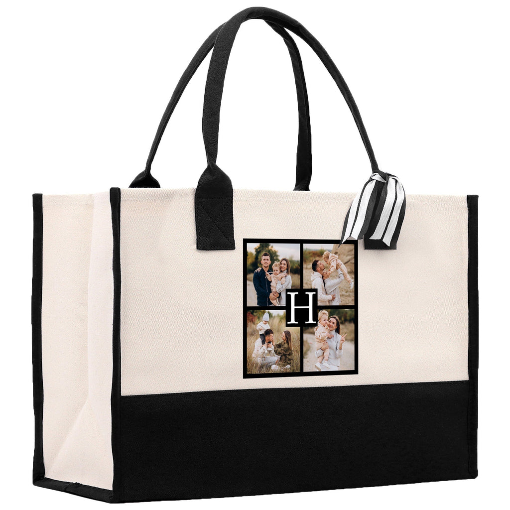 Custom Family Photo Collage and Initial Cotton Canvas Tote Bag Personalized Photo Tote Parent Gift Mothers Day Gift Picture Image Tote