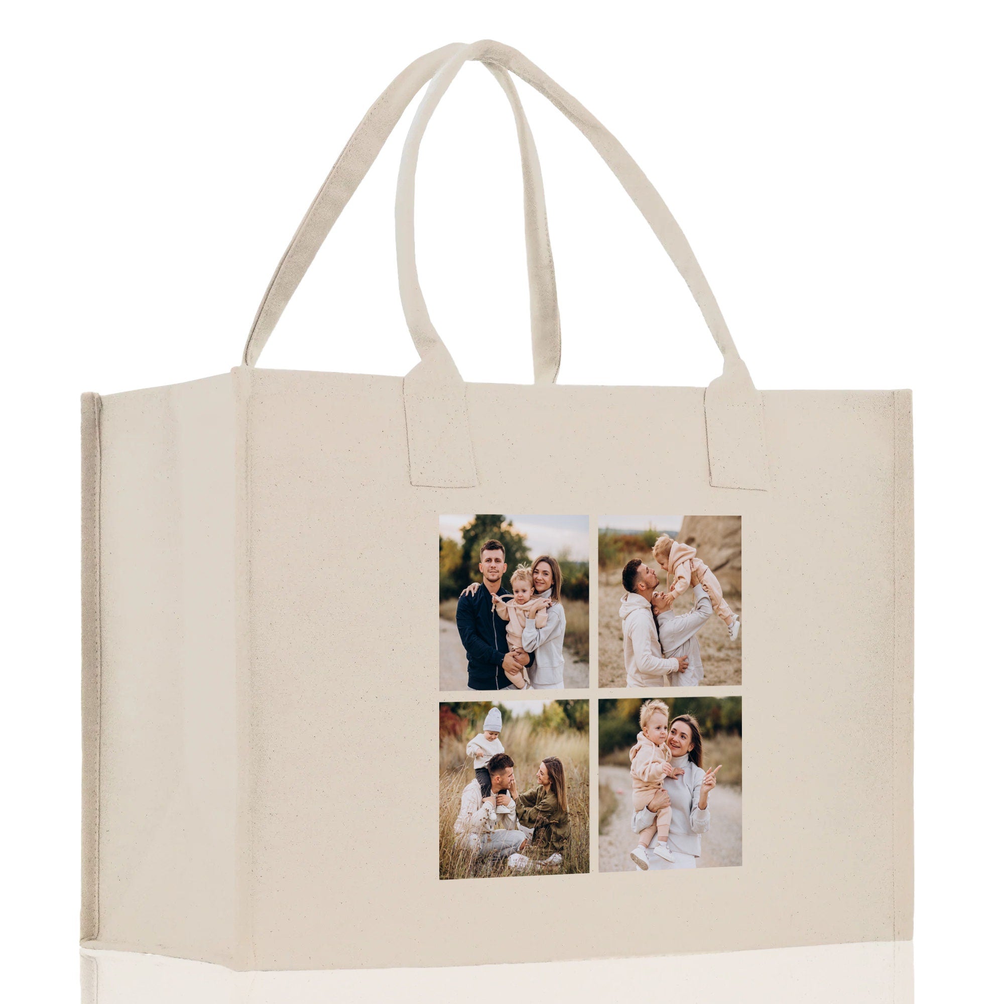 Custom Family Photo Collage and Initial Cotton Canvas Tote Bag Personalized Photo Tote Parent Gift Mothers Day Gift Picture Image Tote