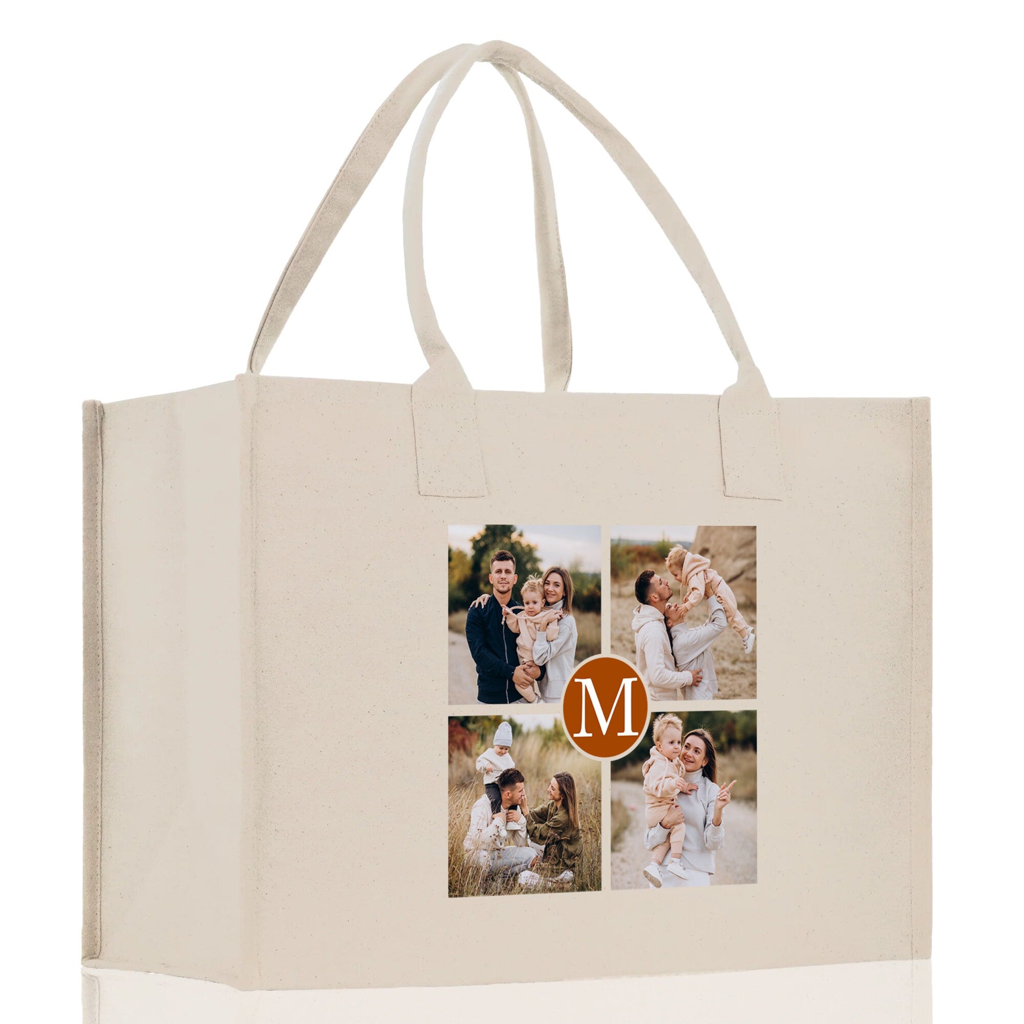 Custom Family Photo Collage and Initial Cotton Canvas Tote Bag Personalized Photo Tote Parent Gift Mothers Day Gift Picture Image Tote