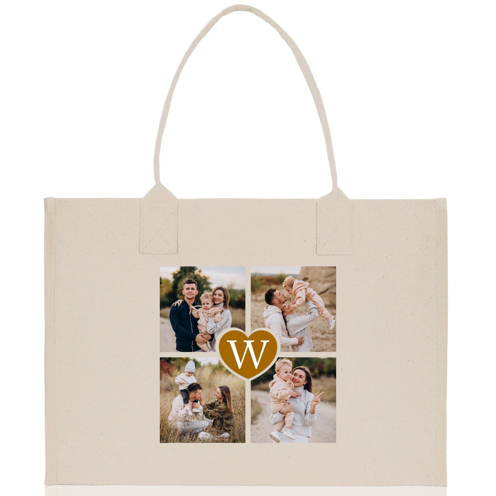 Custom Family Photo Collage and Initial Cotton Canvas Tote Bag Personalized Photo Tote Parent Gift Mothers Day Gift Picture Image Tote