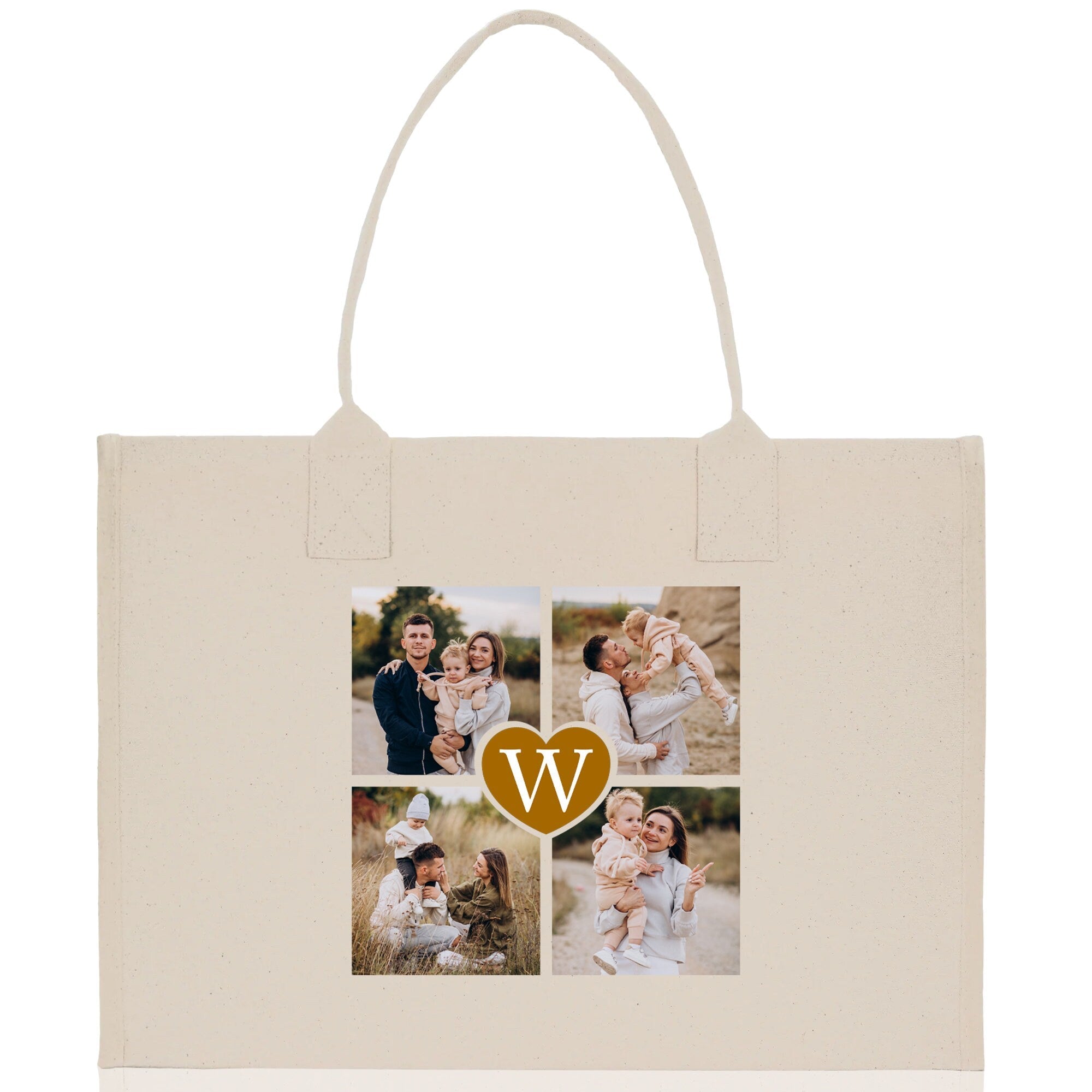 Custom Family Photo Collage and Initial Cotton Canvas Tote Bag Personalized Photo Tote Parent Gift Mothers Day Gift Picture Image Tote