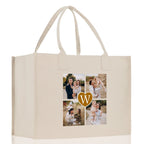 Custom Family Photo Collage and Initial Cotton Canvas Tote Bag Personalized Photo Tote Parent Gift Mothers Day Gift Picture Image Tote