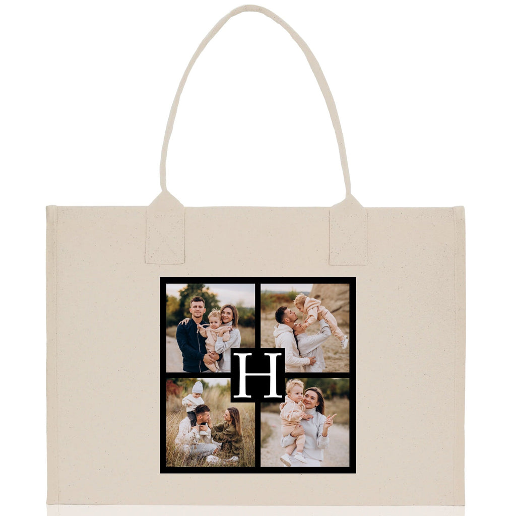 Custom Family Photo Collage and Initial Cotton Canvas Tote Bag Personalized Photo Tote Parent Gift Mothers Day Gift Picture Image Tote