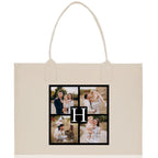 Custom Family Photo Collage and Initial Cotton Canvas Tote Bag Personalized Photo Tote Parent Gift Mothers Day Gift Picture Image Tote