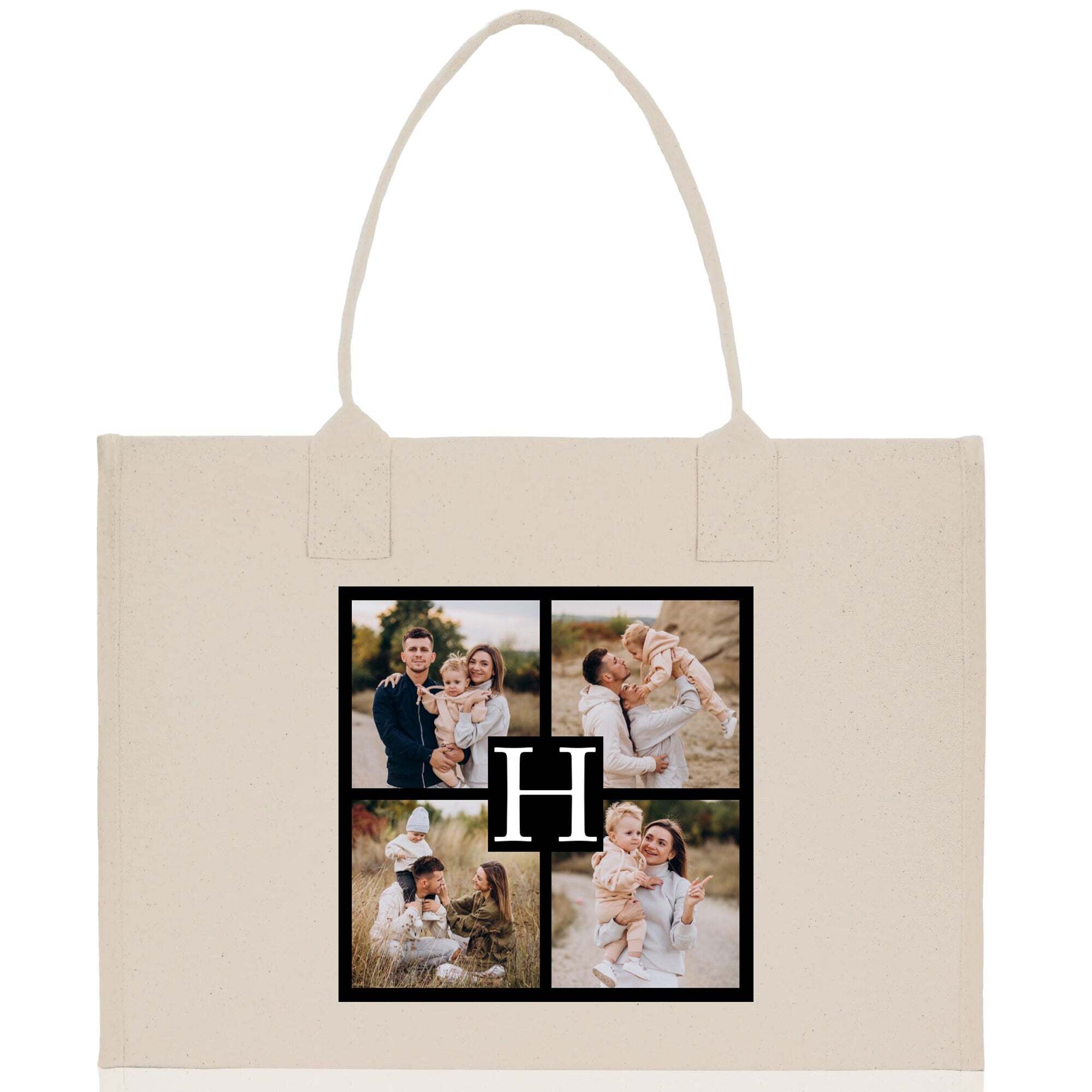 Custom Family Photo Collage and Initial Cotton Canvas Tote Bag Personalized Photo Tote Parent Gift Mothers Day Gift Picture Image Tote