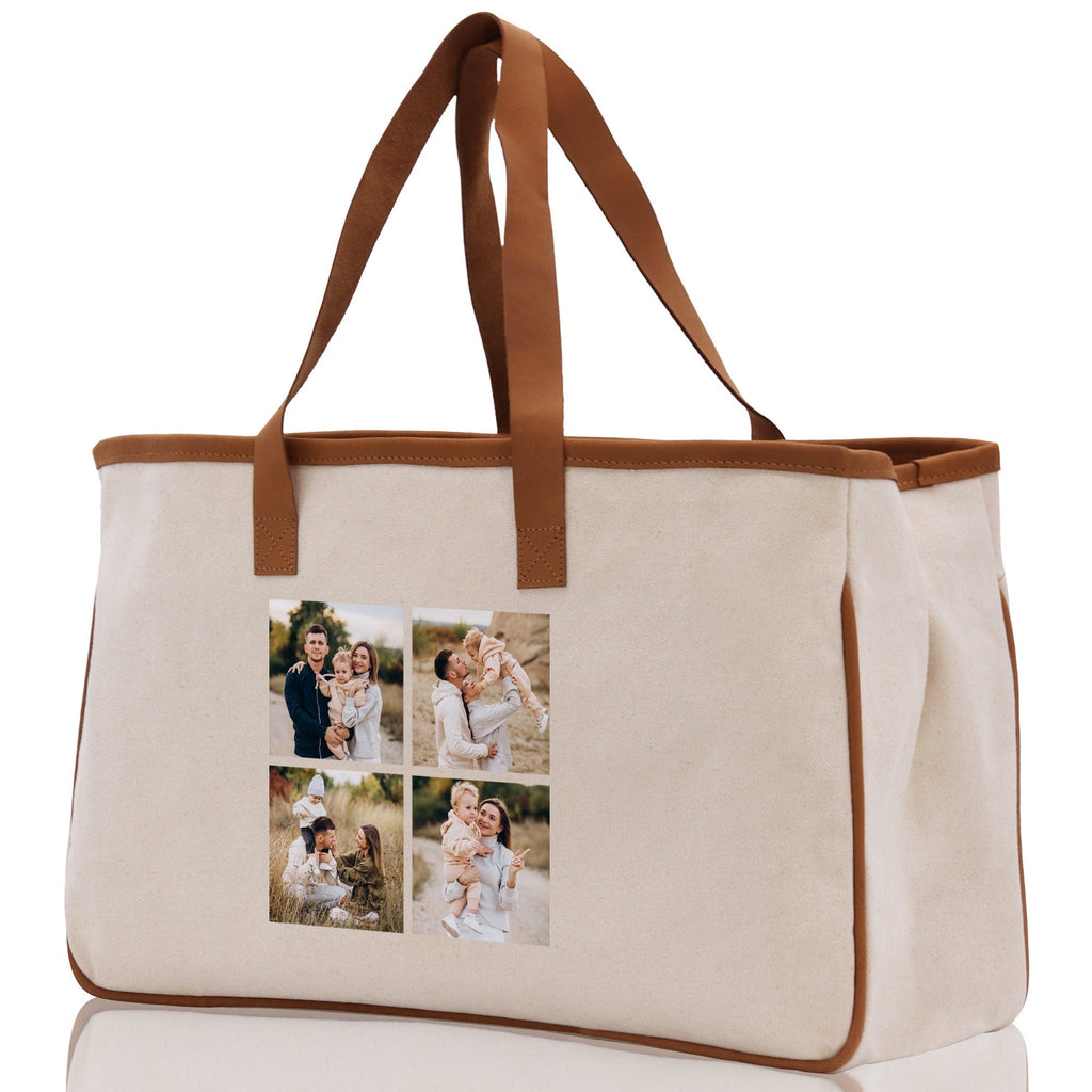 Custom Family Photo Collage and Initial Cotton Canvas Tote Bag Personalized Photo Tote Parent Gift Mothers Day Gift Picture Image Tote