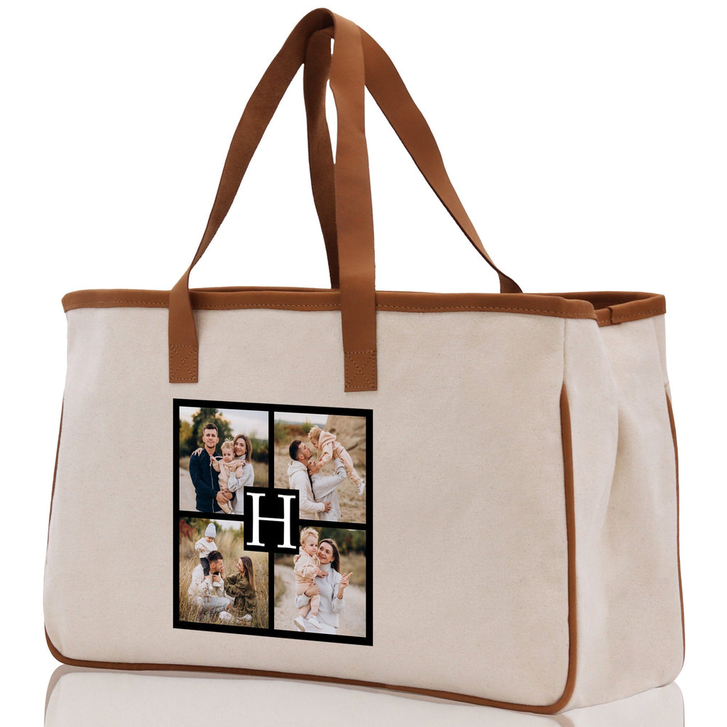 Custom Family Photo Collage and Initial Cotton Canvas Tote Bag Personalized Photo Tote Parent Gift Mothers Day Gift Picture Image Tote