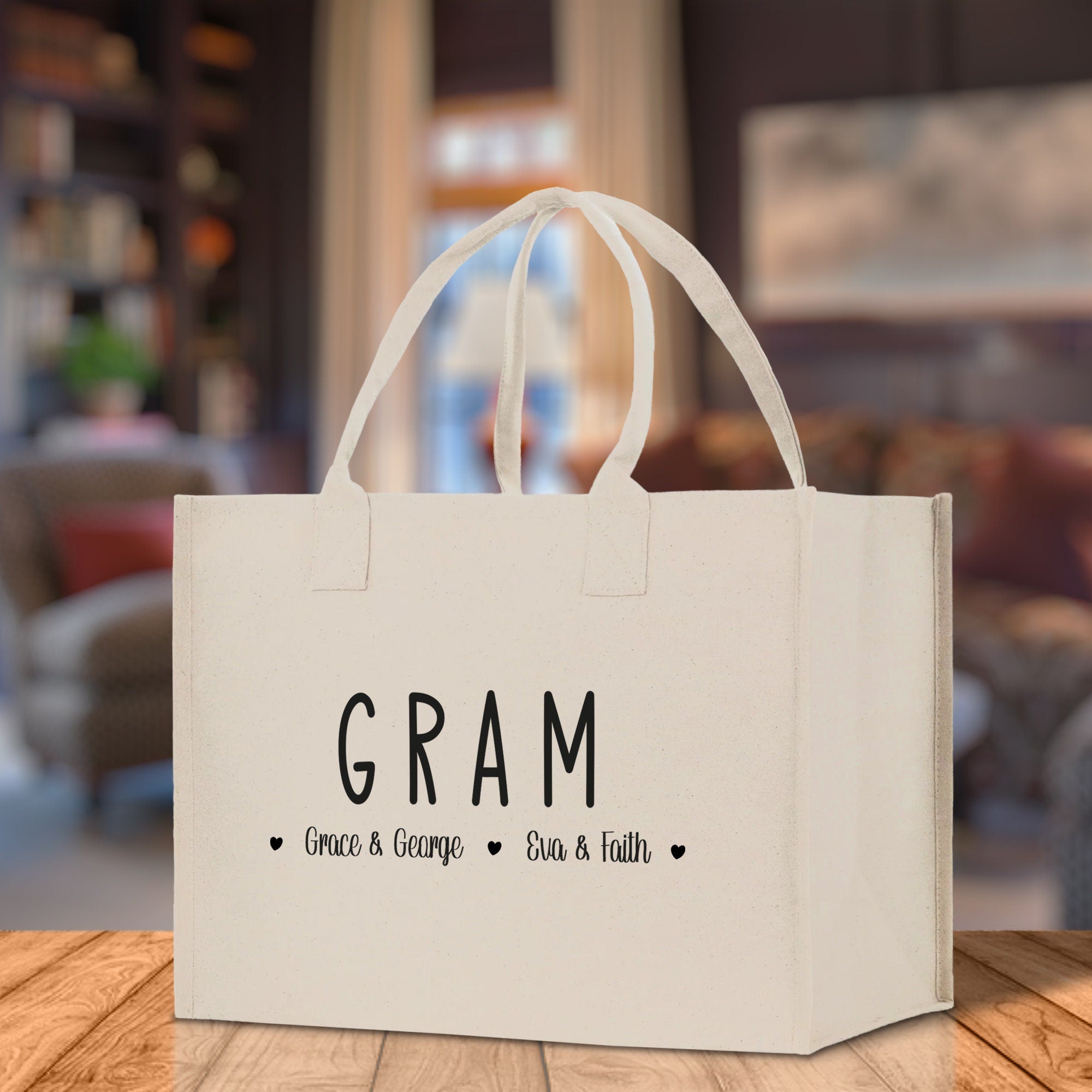 Gram Grandchild Kids Names Custom Grandma Tote Bag Grandma's Getaway Bag Gigi Bag Personalized Grandma Gift Bag Shopping Bag Mother Day Gift