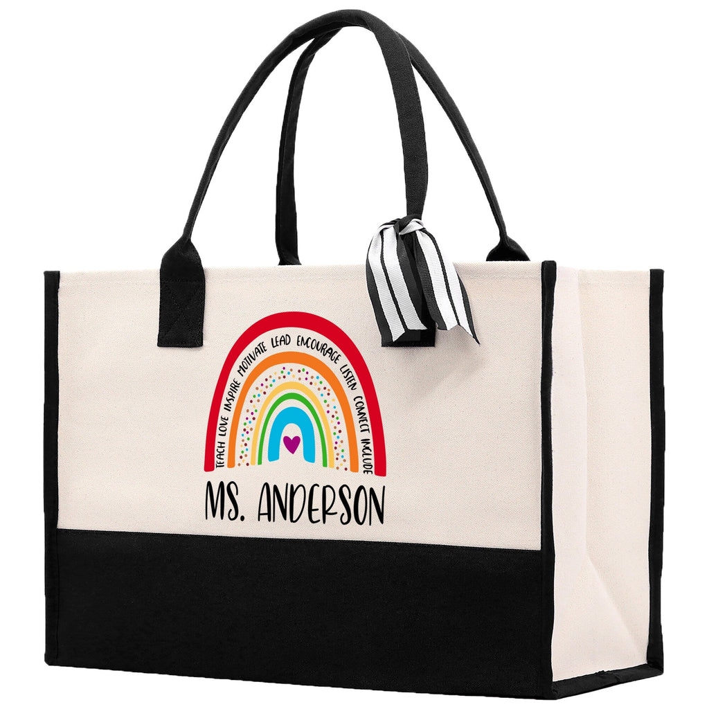 Personalized Teacher Cotton Canvas Tote Bag Gift for Teachers Teacher Life Tote Custom Teacher Appreciation Gift Bag Teacher Name Bag