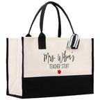 Personalized Teacher Cotton Canvas Tote Bag Gift for Teachers Teacher Life Tote Custom Teacher Appreciation Gift Bag Teacher Name Bag