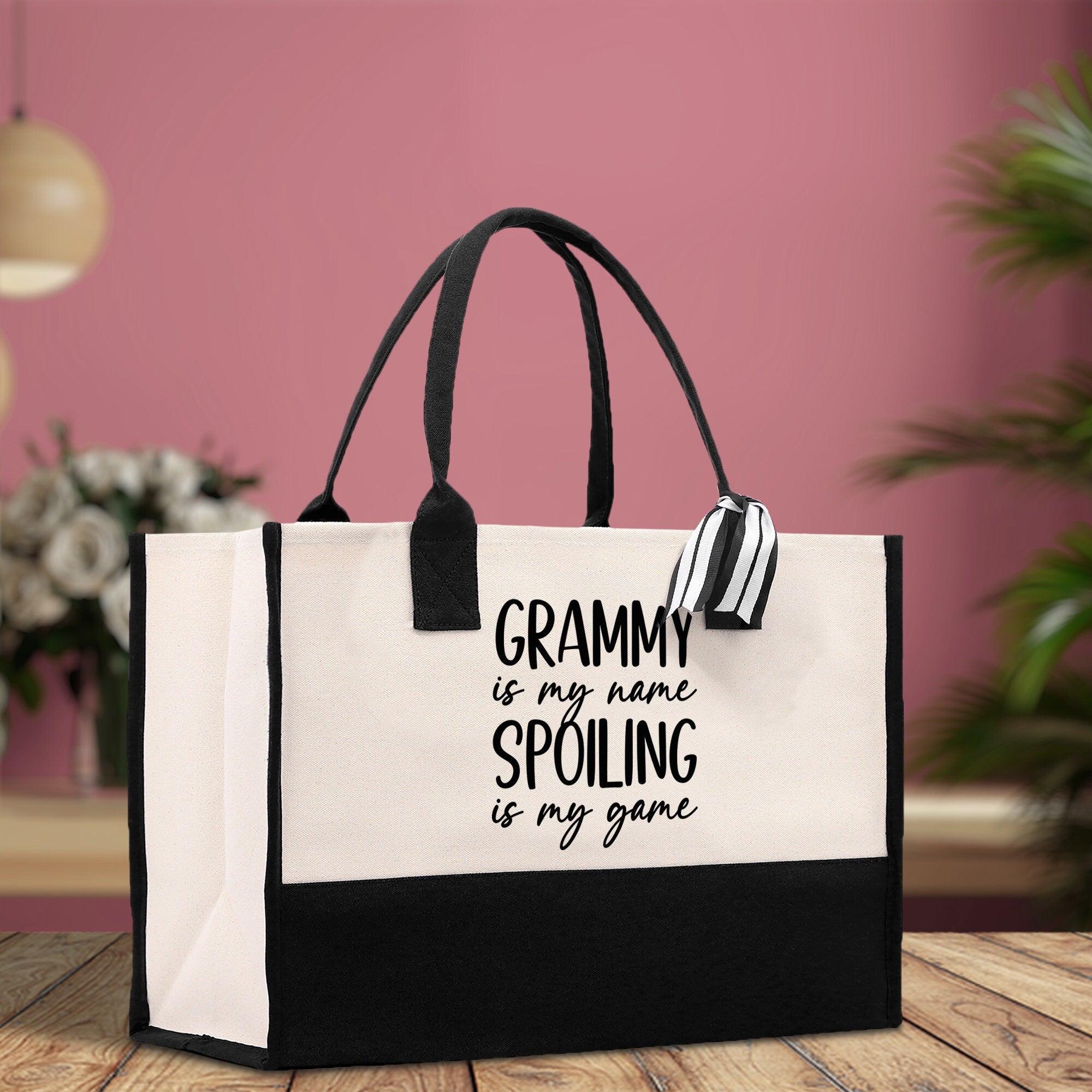 Grammy is My Name Spoiling is My Game Cotton Canvas Tote Bag Grandma Tote Bag Grandma Nana Bag Shopping Bag Mothers Day Gift