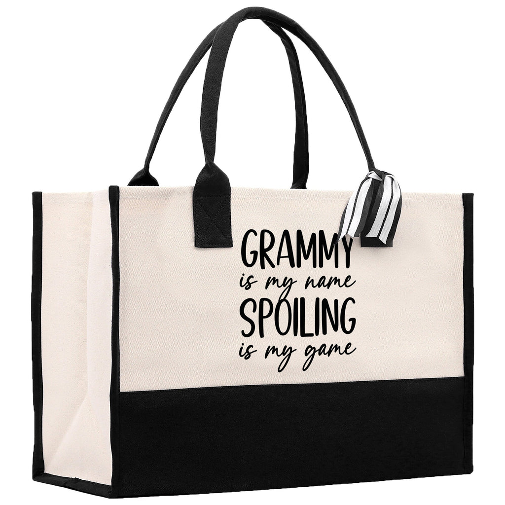 Grammy is My Name Spoiling is My Game Cotton Canvas Tote Bag Grandma Tote Bag Grandma Nana Bag Shopping Bag Mothers Day Gift