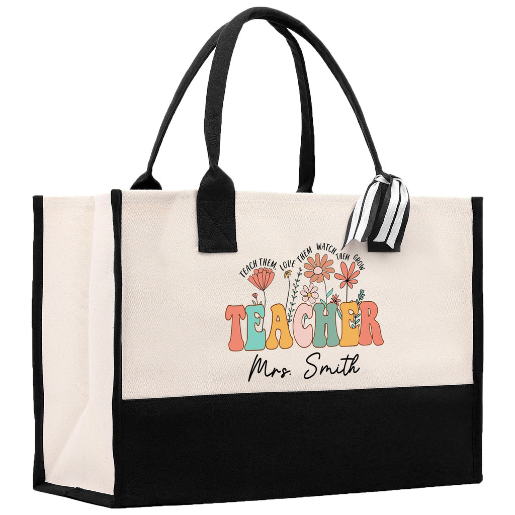 Teacher Floral Tote Bag Teacher Wildflower Graphic Tote Teacher Life Tote Bag Teacher Flower Bag Gift for Teacher Wildflower Book Bag