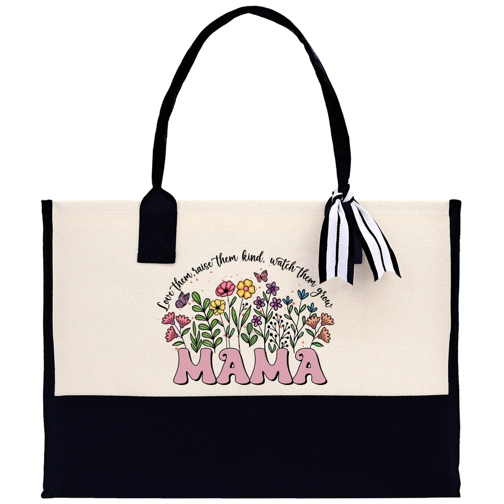 Floral Love Them Raise Them Kind Watch Them Grow Mama Cotton Canvas Tote Bag Mom Gift Mom Shopping Bag Best Mom Ever Bag Boy Girl Mama Tote