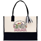 Floral Love Them Raise Them Kind Watch Them Grow Mama Cotton Canvas Tote Bag Mom Gift Mom Shopping Bag Best Mom Ever Bag Boy Girl Mama Tote