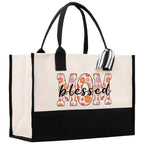 Cute Floral Blessed Mom Cotton Canvas Tote Bag Mom Gift Mom Bag Mom Shopping Bag New Mom Gift Best Mom Ever Bag Boy Girl Mama Tote