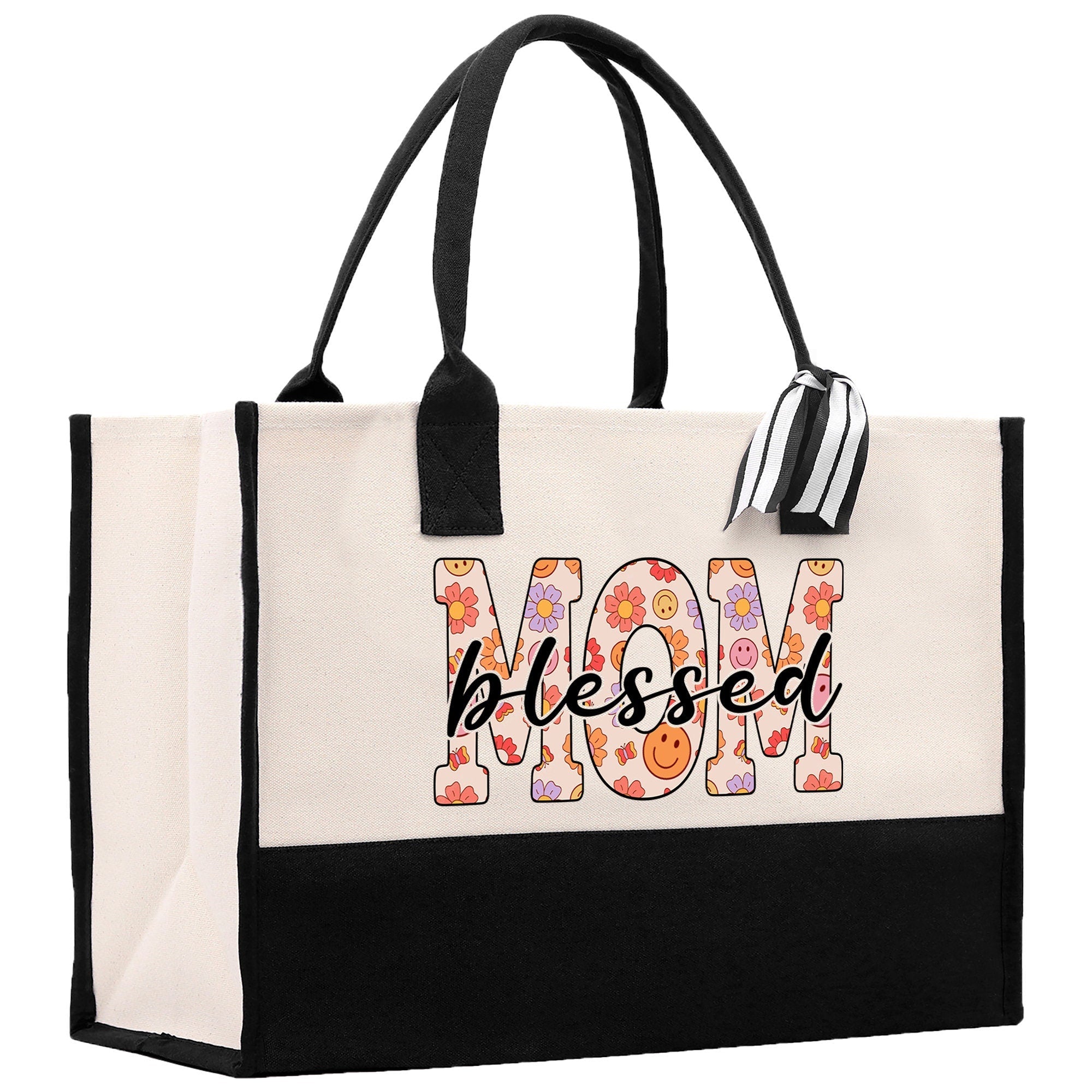 Cute Floral Blessed Mom Cotton Canvas Tote Bag Mom Gift Mom Bag Mom Shopping Bag New Mom Gift Best Mom Ever Bag Boy Girl Mama Tote