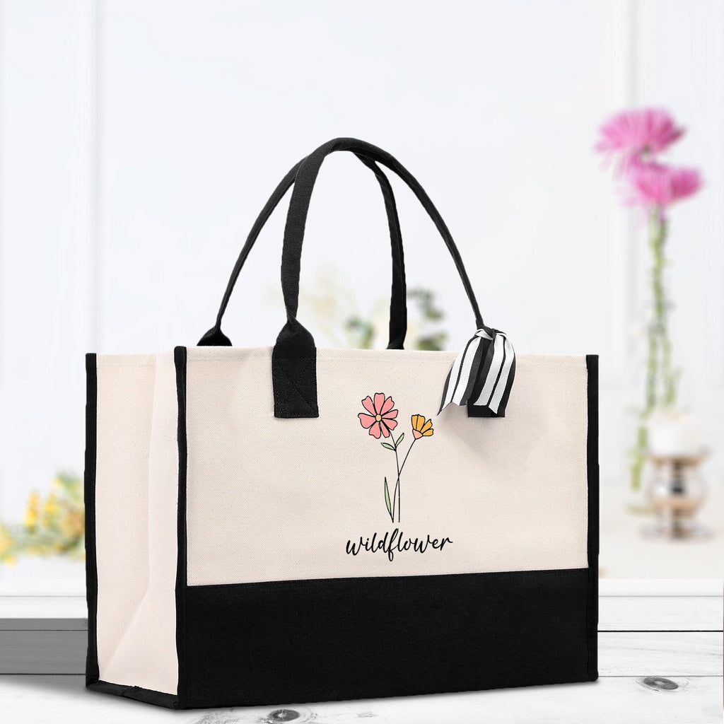 Floral Wildflower Cotton Canvas Tote Bag Mom Gift Mom Bag Mom Shopping Bag New Mom Gift Best Mom Ever Bag Boy Girl Mama Tote