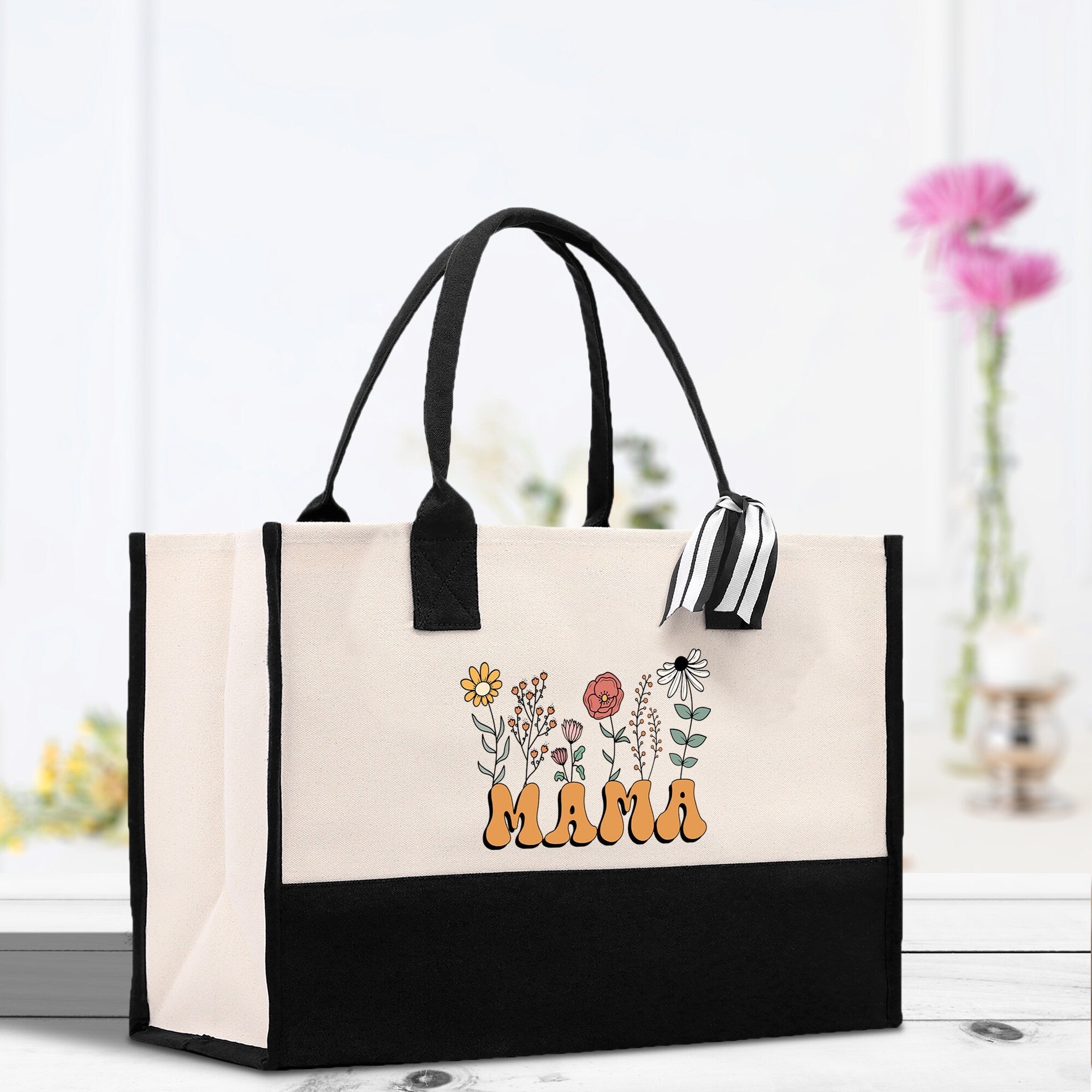 Floral Mama Cotton Canvas Tote Bag Mom Gift Mom Bag Mom Shopping Bag New Mom Gift Best Mom Ever Bag Boy Girl Mama Tote