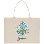 January Birth Month Flower Personalized Name Cotton Canvas Tote Bag Custom Flower Birthday Gift Bag Wedding Gift for Her Bridal Bridesmaid