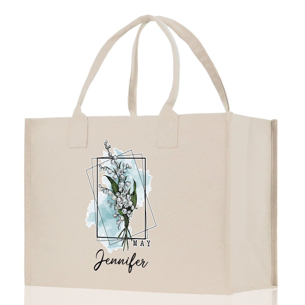 May Birth Month Flower Personalized Name Cotton Canvas Tote Bag Custom Flower Birthday Gift Bag Wedding Gift for Her Bridal Bridesmaid