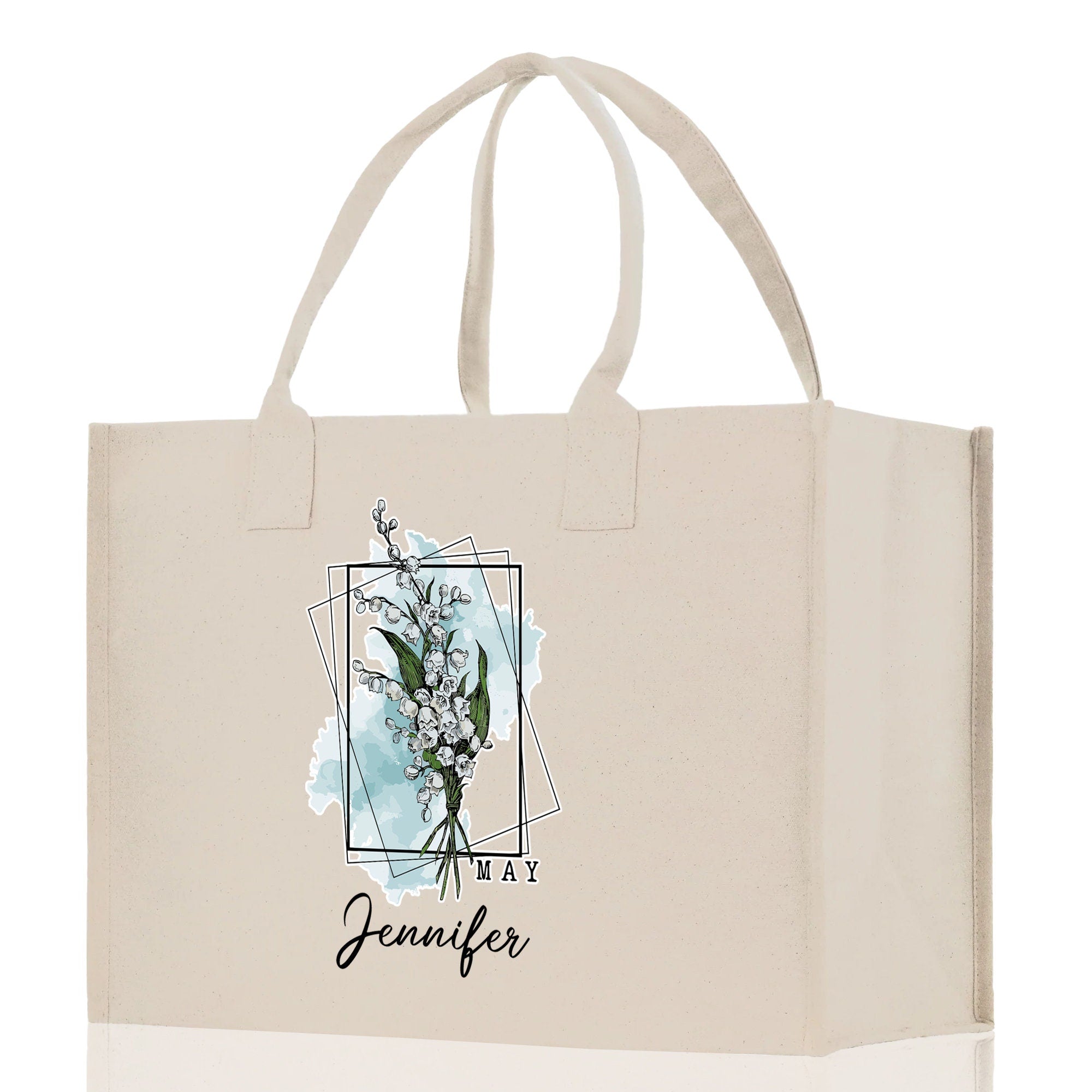 May Birth Month Flower Personalized Name Cotton Canvas Tote Bag Custom Flower Birthday Gift Bag Wedding Gift for Her Bridal Bridesmaid