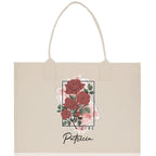 June Birth Month Flower Personalized Name Cotton Canvas Tote Bag Custom Flower Birthday Gift Bag Wedding Gift for Her Bridal Bridesmaid