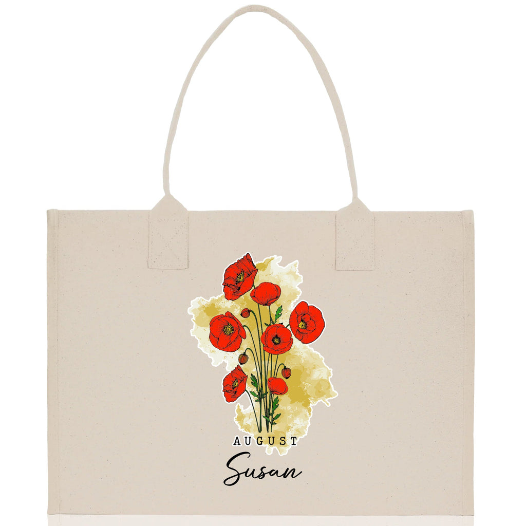 August Birth Month Flower Personalized Name Cotton Canvas Tote Bag Custom Flower Birthday Gift Bag Wedding Gift for Her Bridal Bridesmaid