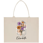 October Birth Month Flower Personalized Name Cotton Canvas Tote Bag Custom Flower Birthday Gift Bag Wedding Gift for Her Bridal Bridesmaid