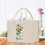 December Birth Month Flower Personalized Name Cotton Canvas Tote Bag Custom Flower Birthday Gift Bag Wedding Gift for Her Bridal Bridesmaid