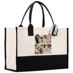 Custom Family Photo Collage and Initial Cotton Canvas Tote Bag Personalized Photo Tote Parent Gift Mothers Day Gift Picture Image Tote