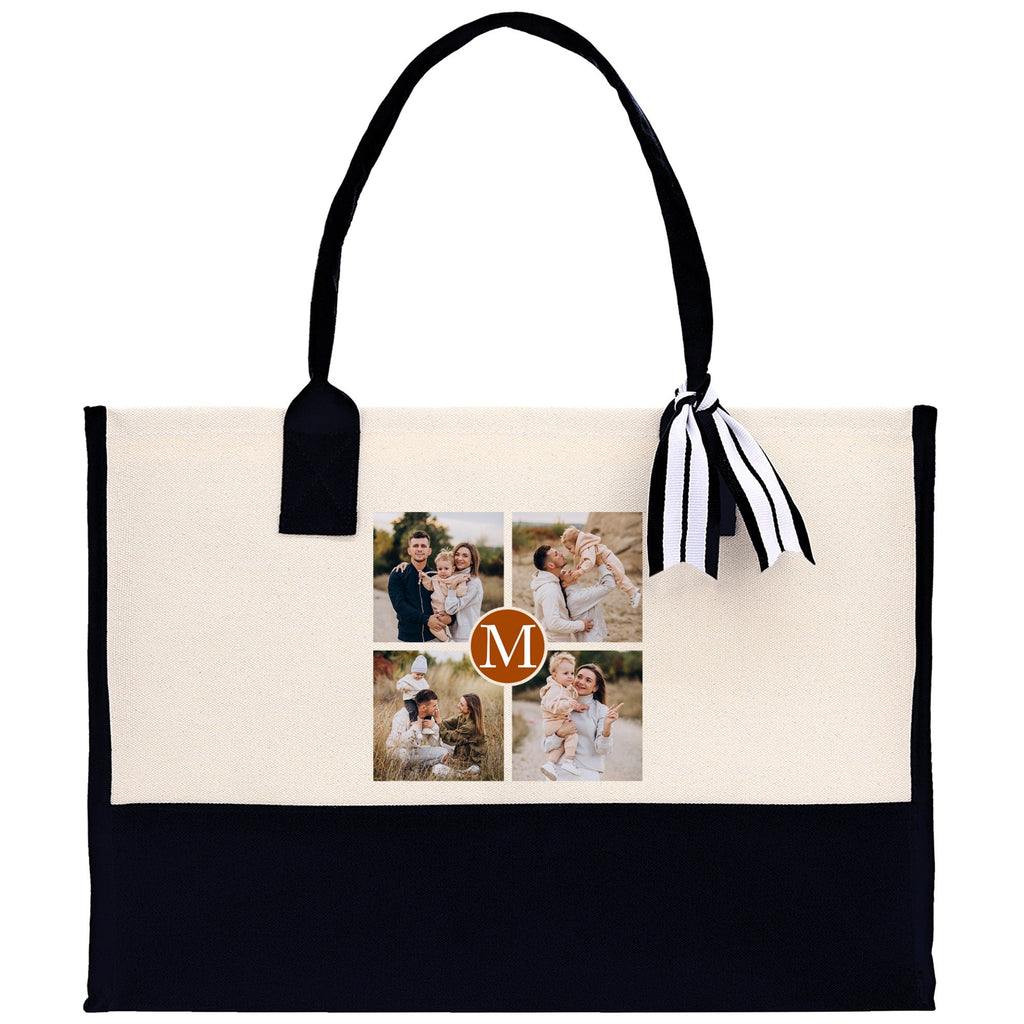 Custom Family Photo Collage and Initial Cotton Canvas Tote Bag Personalized Photo Tote Parent Gift Mothers Day Gift Picture Image Tote