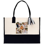 Custom Family Photo Collage and Initial Cotton Canvas Tote Bag Personalized Photo Tote Parent Gift Mothers Day Gift Picture Image Tote