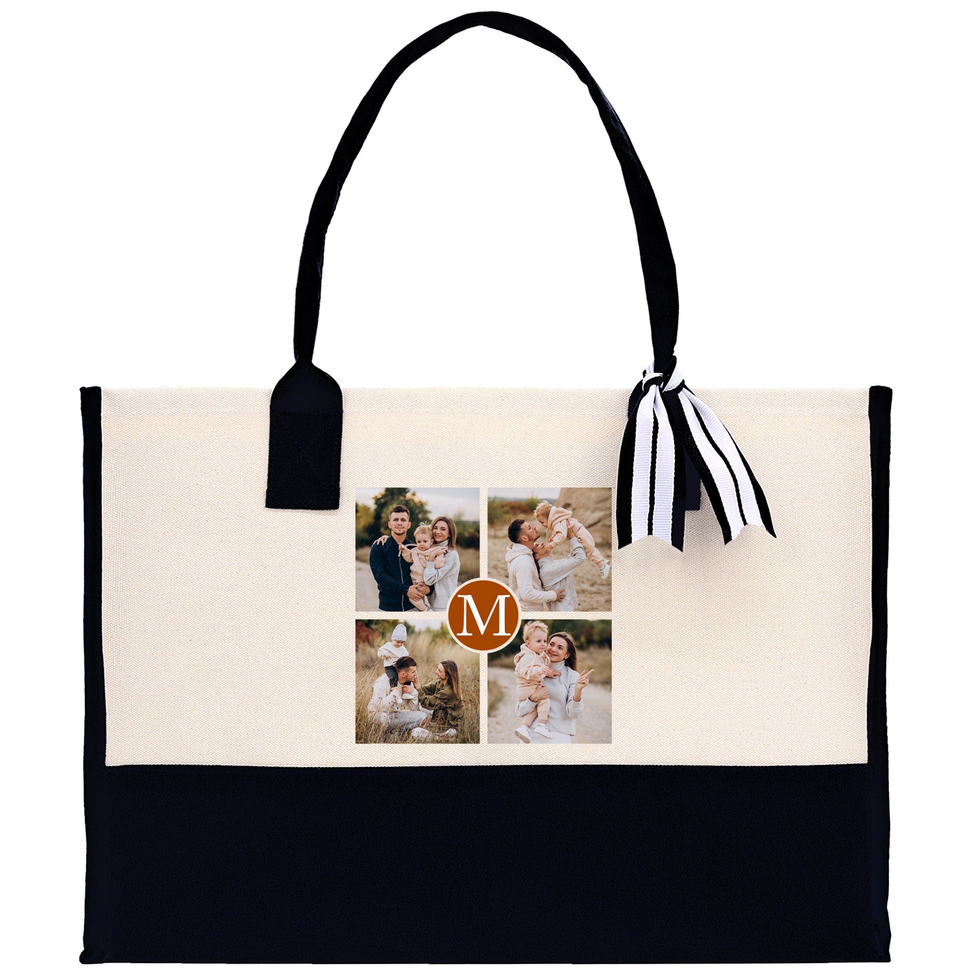 Custom Family Photo Collage and Initial Cotton Canvas Tote Bag Personalized Photo Tote Parent Gift Mothers Day Gift Picture Image Tote