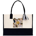 Custom Family Photo Collage and Initial Cotton Canvas Tote Bag Personalized Photo Tote Parent Gift Mothers Day Gift Picture Image Tote