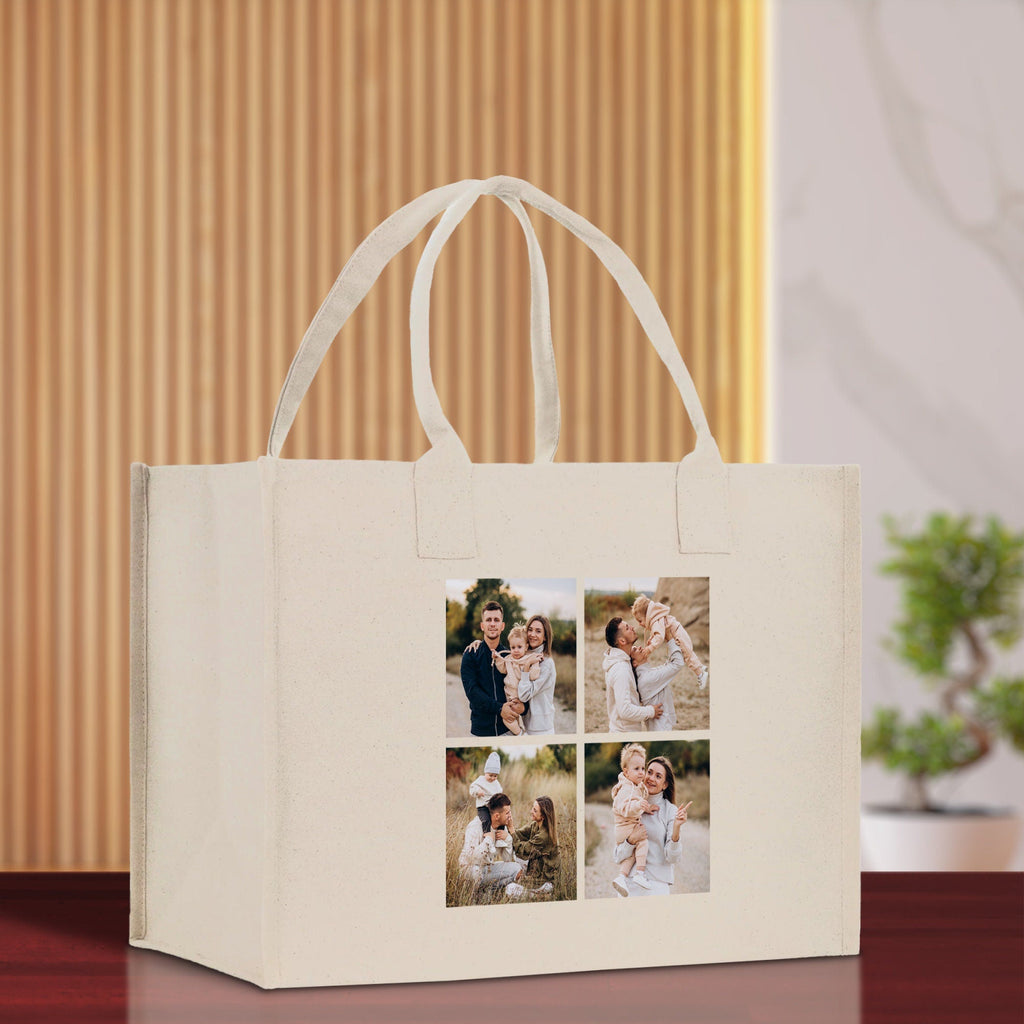 Custom Family Photo Collage and Initial Cotton Canvas Tote Bag Personalized Photo Tote Parent Gift Mothers Day Gift Picture Image Tote