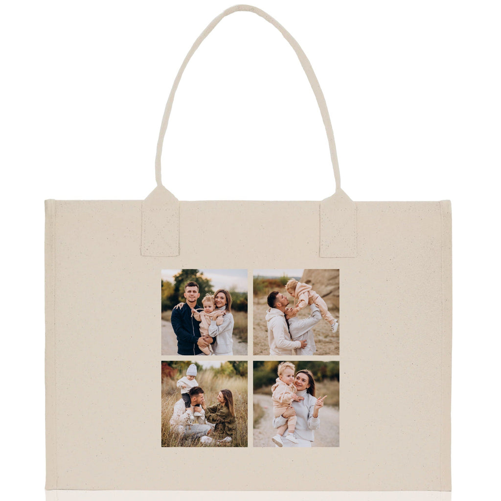 Custom Family Photo Collage and Initial Cotton Canvas Tote Bag Personalized Photo Tote Parent Gift Mothers Day Gift Picture Image Tote