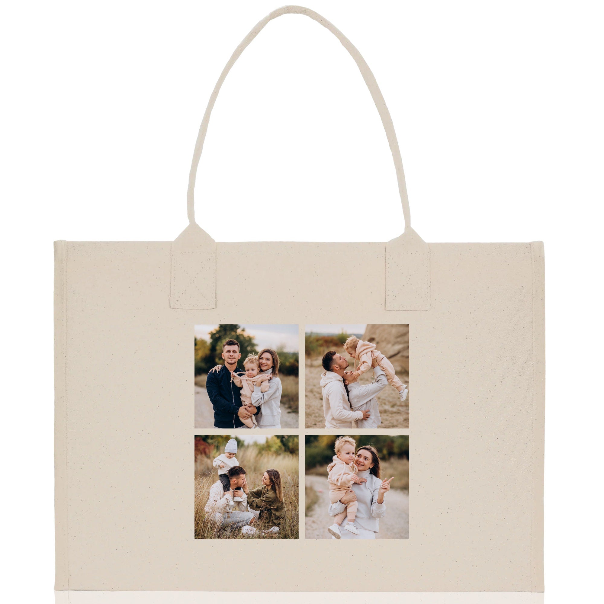 Custom Family Photo Collage and Initial Cotton Canvas Tote Bag Personalized Photo Tote Parent Gift Mothers Day Gift Picture Image Tote