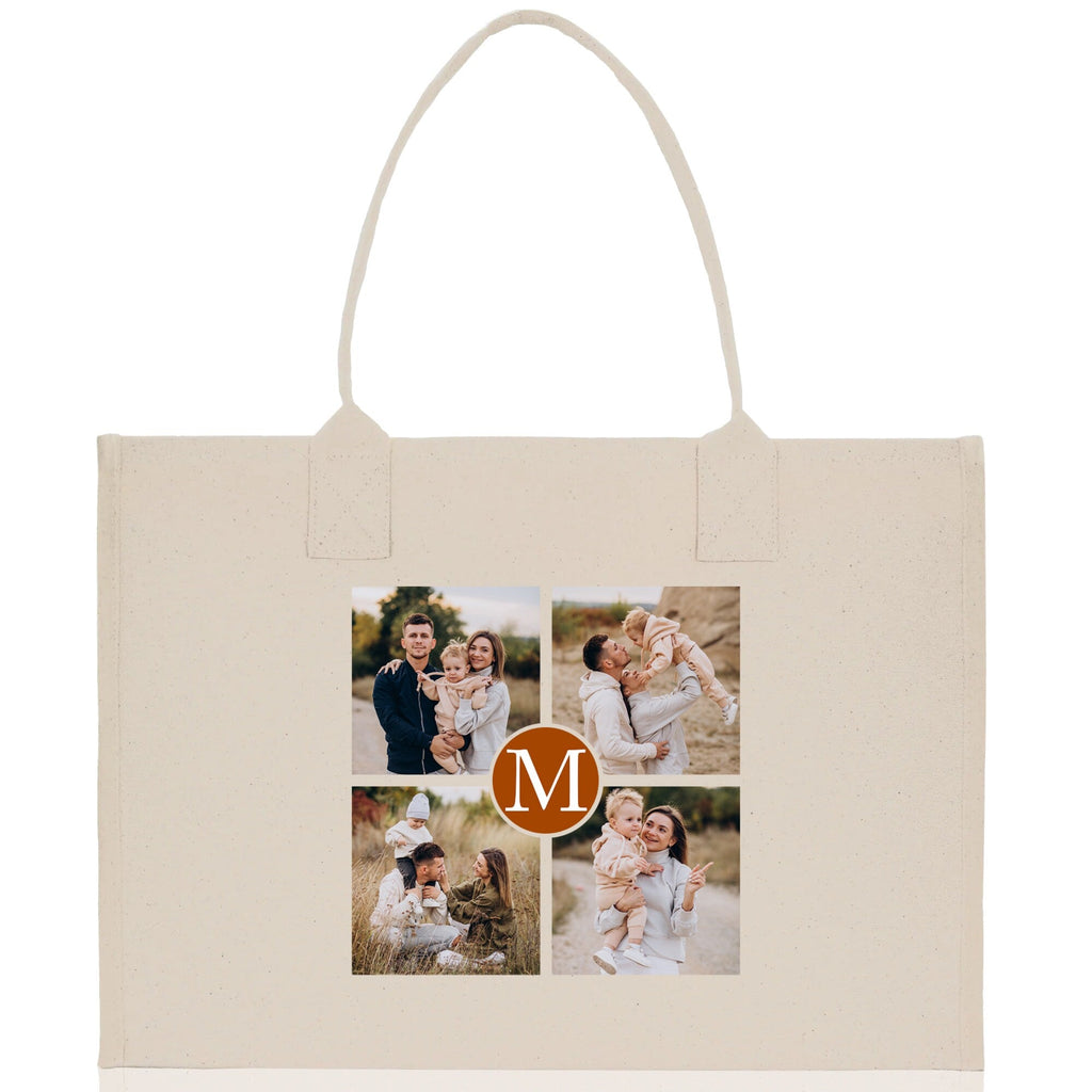 Custom Family Photo Collage and Initial Cotton Canvas Tote Bag Personalized Photo Tote Parent Gift Mothers Day Gift Picture Image Tote