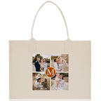 Custom Family Photo Collage and Initial Cotton Canvas Tote Bag Personalized Photo Tote Parent Gift Mothers Day Gift Picture Image Tote