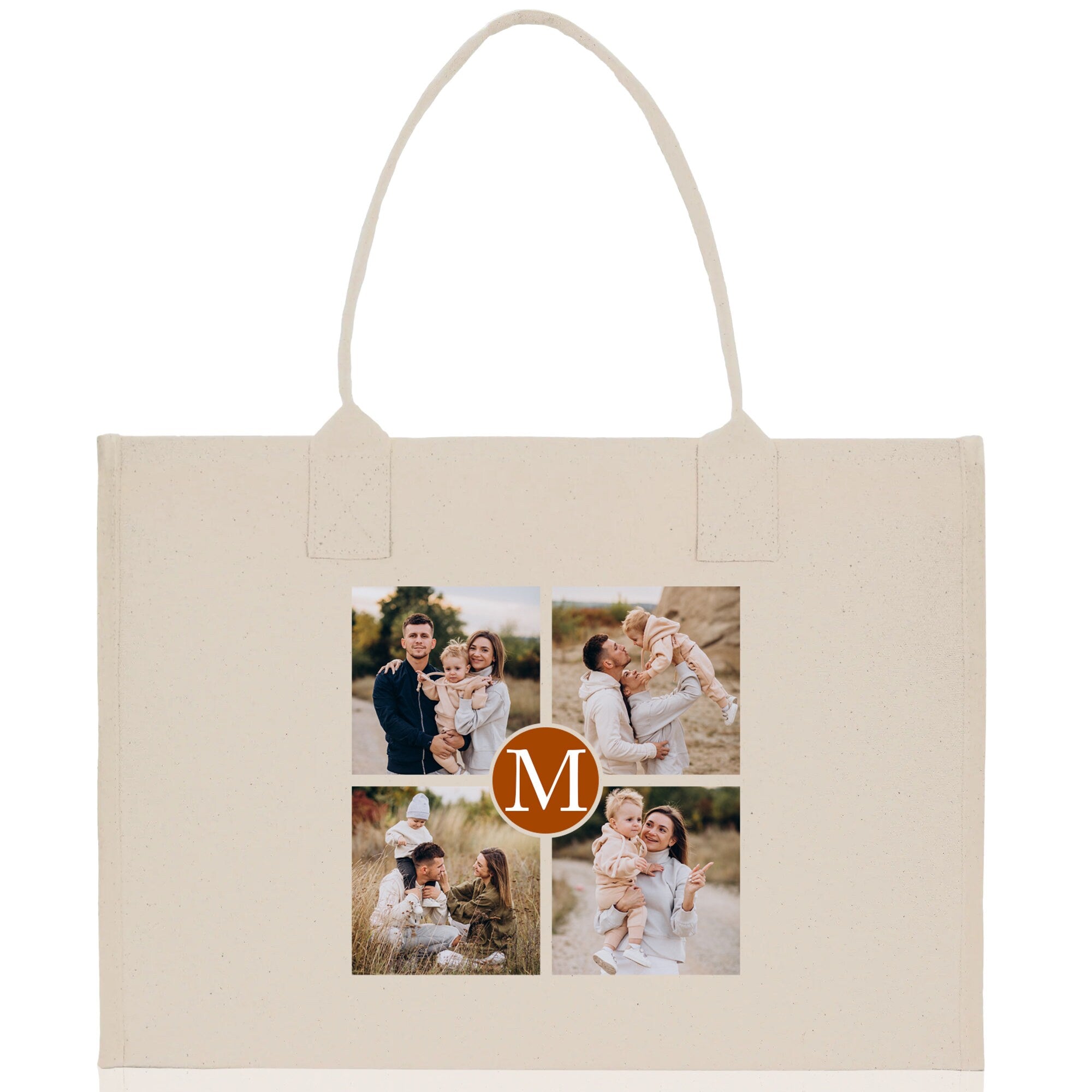Custom Family Photo Collage and Initial Cotton Canvas Tote Bag Personalized Photo Tote Parent Gift Mothers Day Gift Picture Image Tote