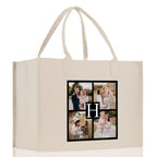 Custom Family Photo Collage and Initial Cotton Canvas Tote Bag Personalized Photo Tote Parent Gift Mothers Day Gift Picture Image Tote