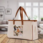 Custom Family Photo Collage and Initial Cotton Canvas Tote Bag Personalized Photo Tote Parent Gift Mothers Day Gift Picture Image Tote