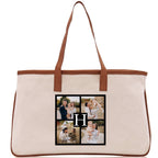 Custom Family Photo Collage and Initial Cotton Canvas Tote Bag Personalized Photo Tote Parent Gift Mothers Day Gift Picture Image Tote