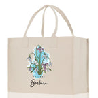 January Birth Month Flower Personalized Name Cotton Canvas Tote Bag Custom Flower Birthday Gift Bag Wedding Gift for Her Bridal Bridesmaid