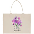 February Birth Month Flower Personalized Name Cotton Canvas Tote Bag Custom Flower Birthday Gift Bag Wedding Gift for Her Bridal Bridesmaid