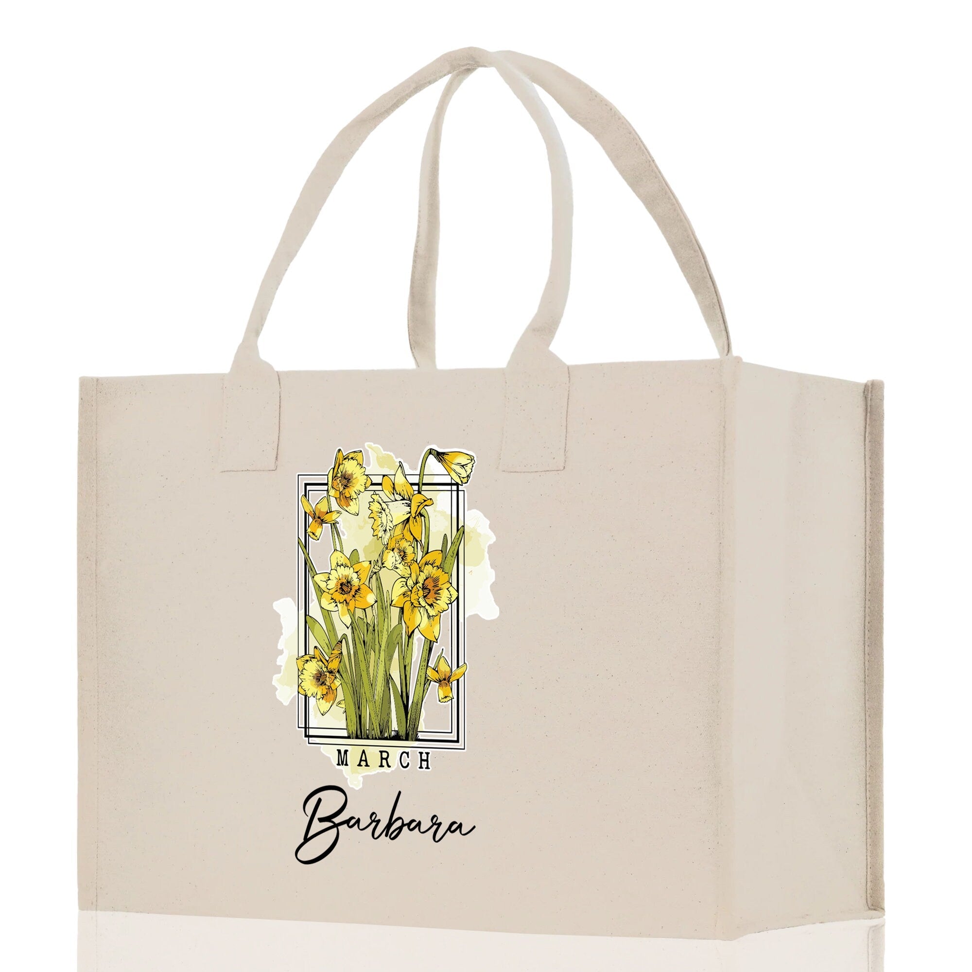 March Birth Month Flower Personalized Name Cotton Canvas Tote Bag Custom Flower Birthday Gift Bag Wedding Gift for Her Bridal Bridesmaid