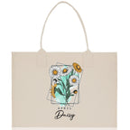 April Birth Month Flower Personalized Name Cotton Canvas Tote Bag Custom Flower Birthday Gift Bag Wedding Gift for Her Bridal Bridesmaid