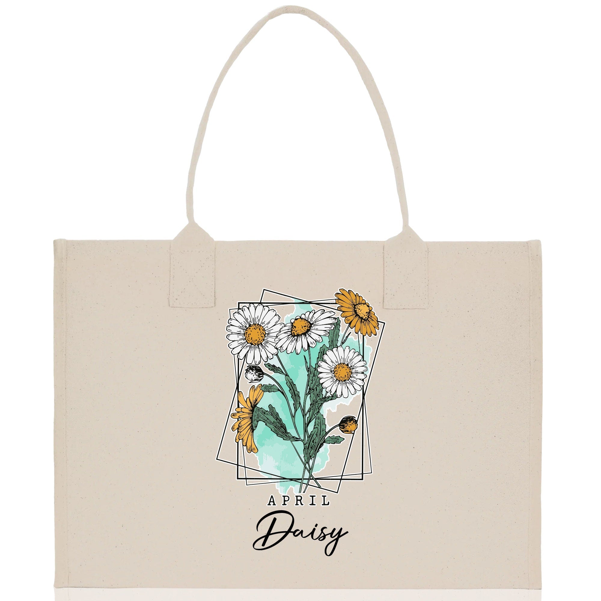 April Birth Month Flower Personalized Name Cotton Canvas Tote Bag Custom Flower Birthday Gift Bag Wedding Gift for Her Bridal Bridesmaid