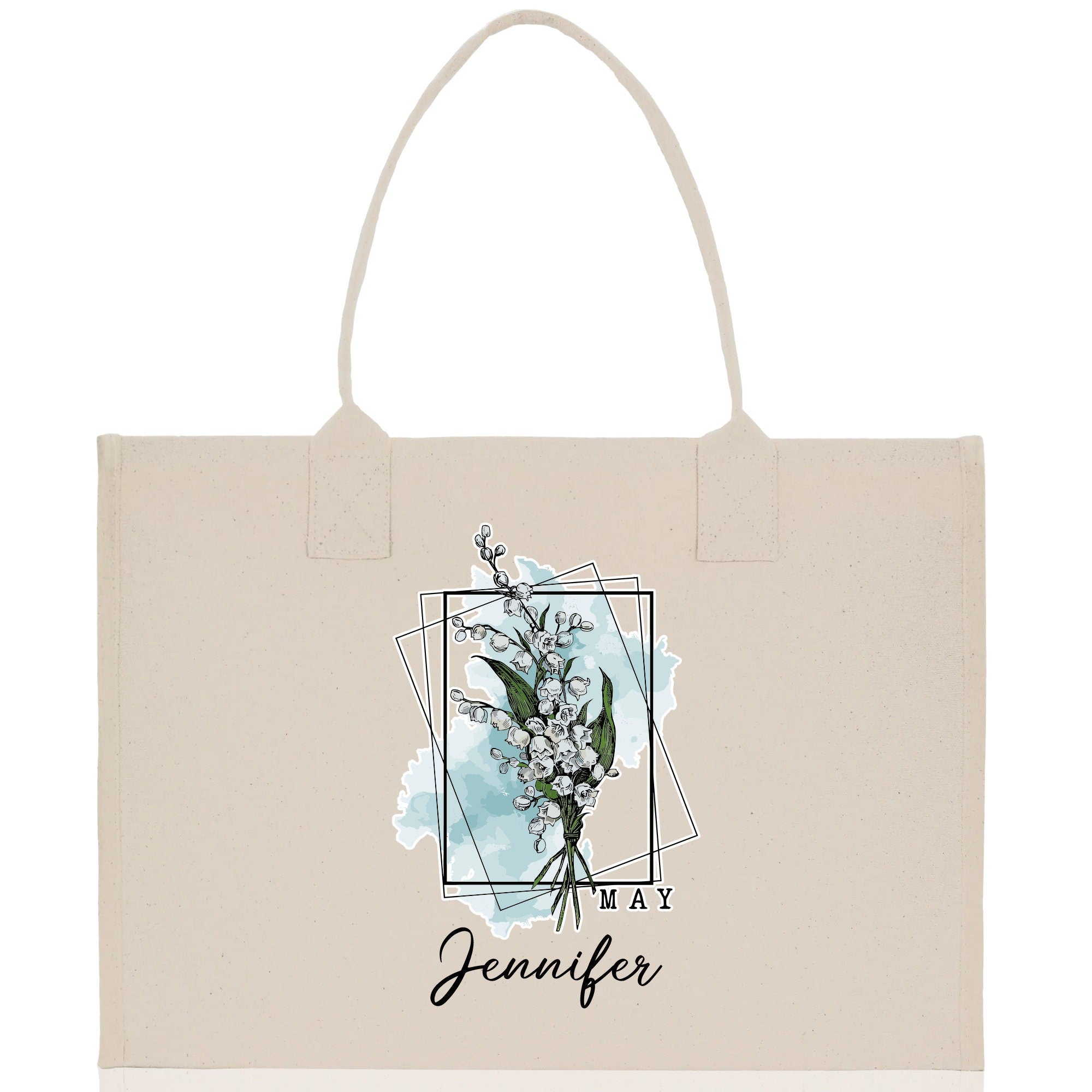 May Birth Month Flower Personalized Name Cotton Canvas Tote Bag Custom Flower Birthday Gift Bag Wedding Gift for Her Bridal Bridesmaid